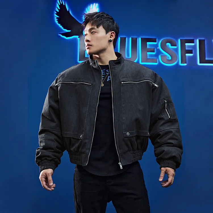 BLUESFLY运动玩咖复古夹克外套棉服机车风冬季加厚保暖高级洗水灰