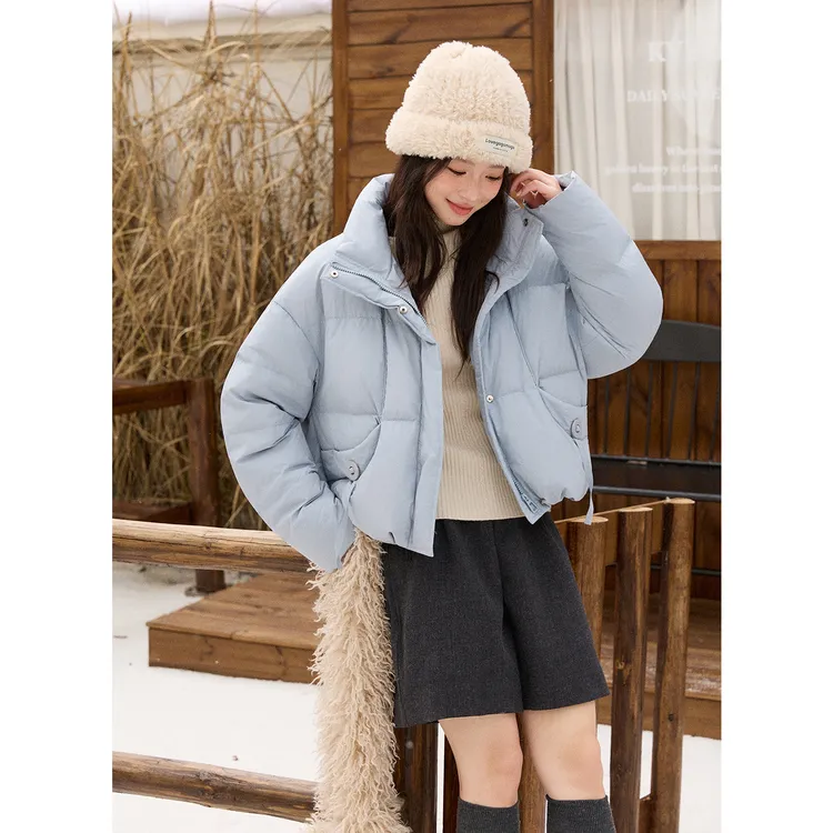 谜秀三色短款羽绒服2025秋冬高密防风白鸭绒小个子面包服保暖外套