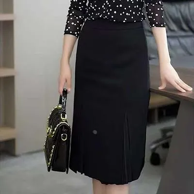 2025春季黑色半身裙女新款高腰时尚西装裙中长款开叉显瘦百褶裙