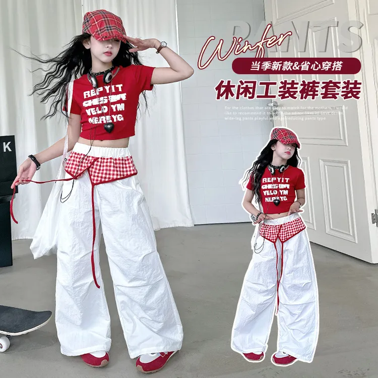 女童夏季工装裤薄款洋气女大童夏装街舞阔腿裤儿童爵士舞伞兵裤潮