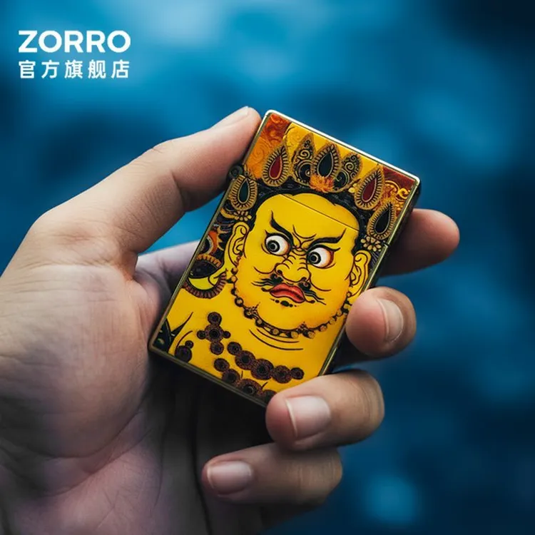 ZORRO佐罗黄财神白鹤童子煤油打火机超薄复古个性高档送老公礼物