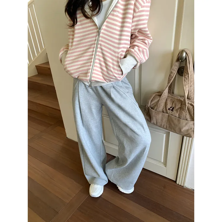 ANA 韩国设计师 秋裤厚款加绒复古解构设计宽松阔腿弯刀运动卫裤