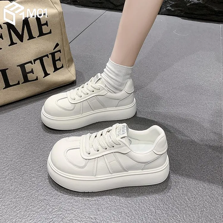 M01丑萌娃娃头小白鞋女2025新款厚底百搭增高运动板鞋休闲面包鞋