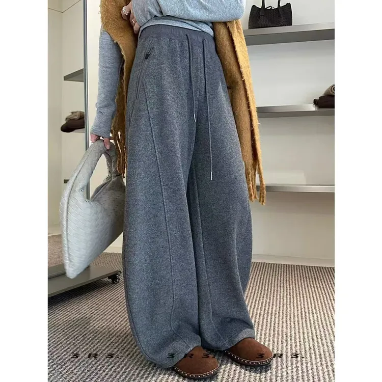 【加绒遮肉神裤】秋冬款高腰显瘦弯刀裤拉链口袋感休闲阔镰刀拖地裤