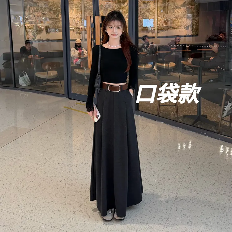 【大琳推荐】秋冬新款气质压褶+口袋设计感A版半身裙