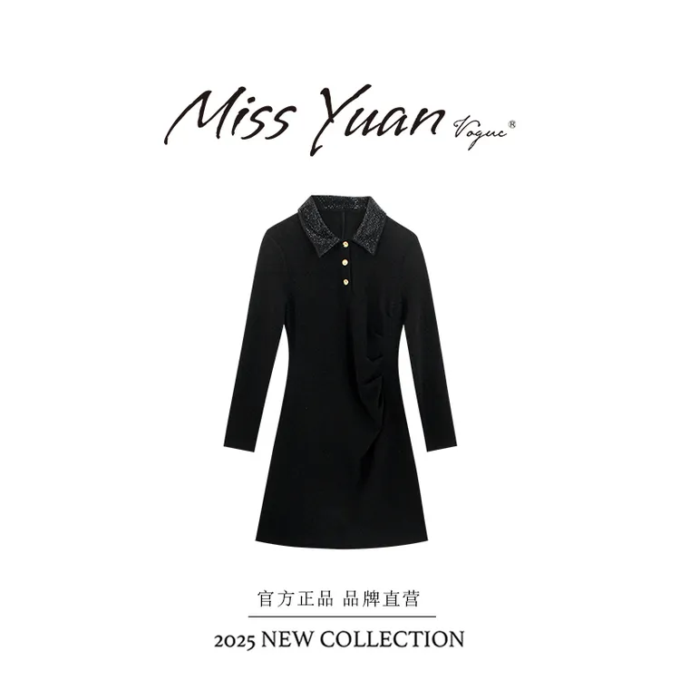 M.Y媛总 【小蛮腰】冬季新款收腰设计感烫钻连衣裙MY3028D