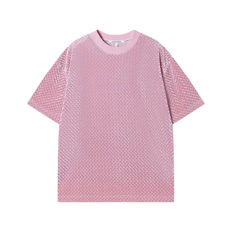 T1559新款时尚绒面针织格子设计男女同款上衣潮流百搭短袖宽松T恤