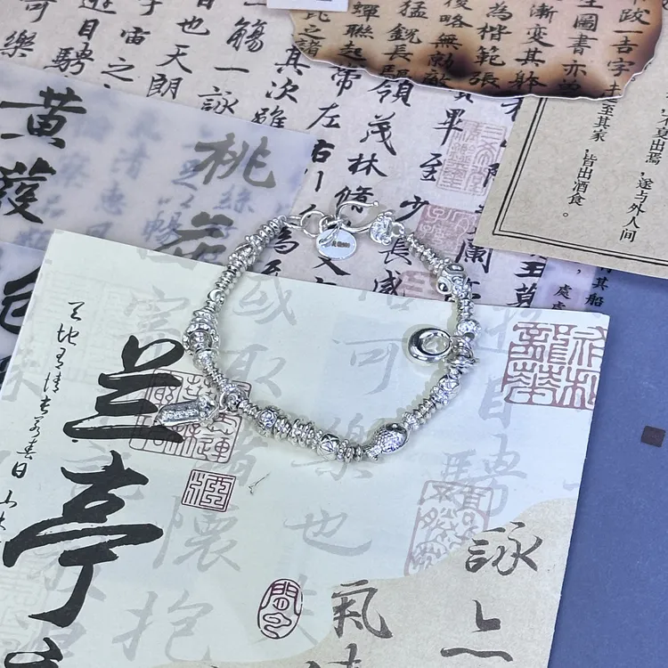 足银手链 百搭银9999葫芦小胖福吊坠手链简约小众设计感手饰轻奢