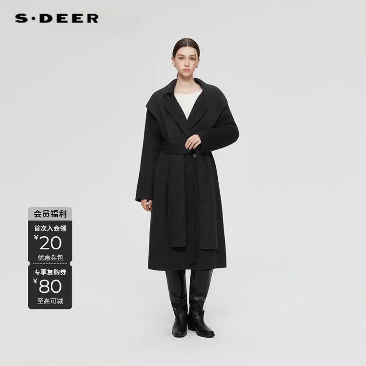 S·DEER圣迪奥冬季新款平驳领翻领休闲风中长款简约大衣S254Z2503
