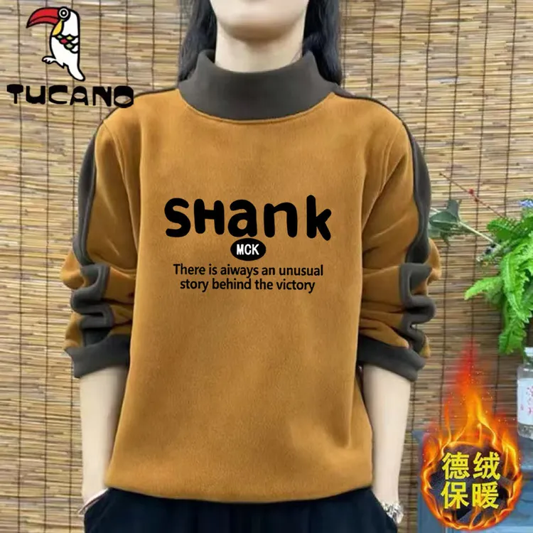 啄木鸟秋季新款时尚百搭休闲圆领卫衣女印花拼接别致小众上衣服