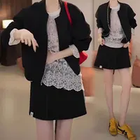 Manmi   圆领卫衣外套+松紧腰短卫裙套装  8099（C3）