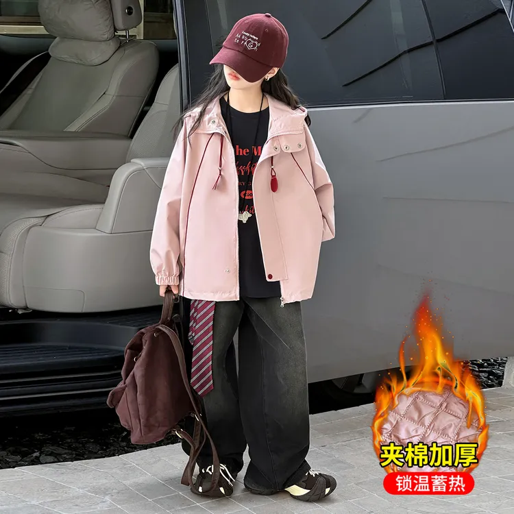 女童加绒棉衣2025新款洋气时尚夹棉外套6-12岁中大童保暖潮流上衣