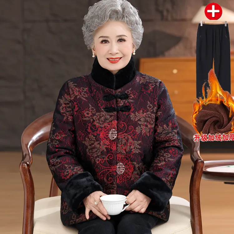气质中老年人冬装棉袄女奶奶保暖棉服妈妈装冬季加绒加厚棉衣唐装