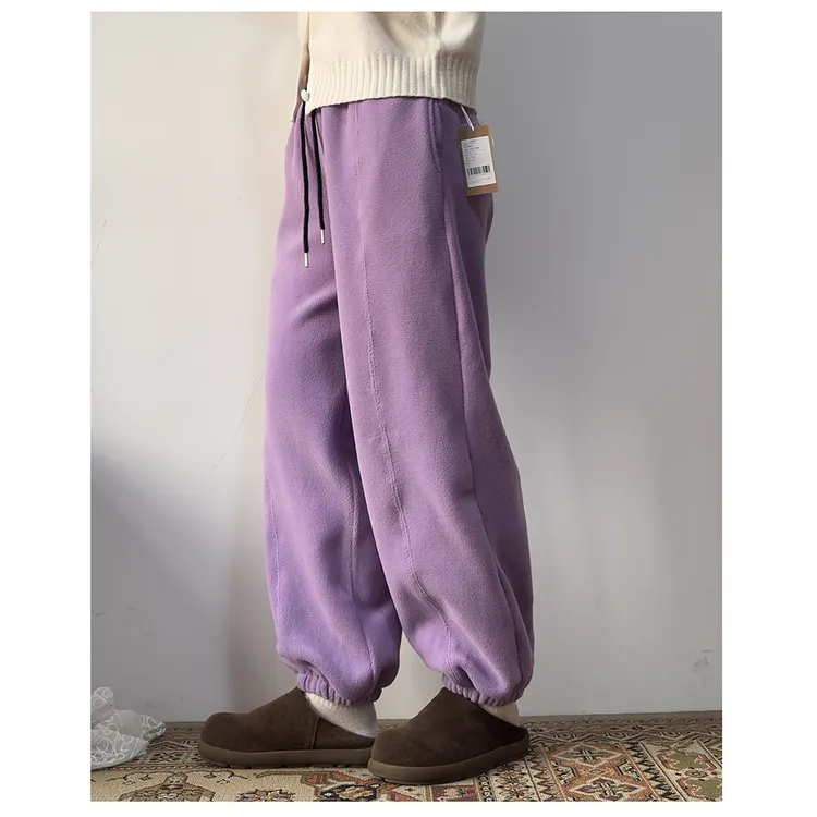 K330 秋冬新款纯色休闲宽松松紧腰摇粒绒束脚直筒休闲长裤