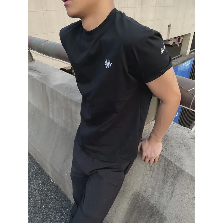 GTAL夏季美式休闲星星刺绣小领口T恤百搭速干吸湿排汗街头短袖