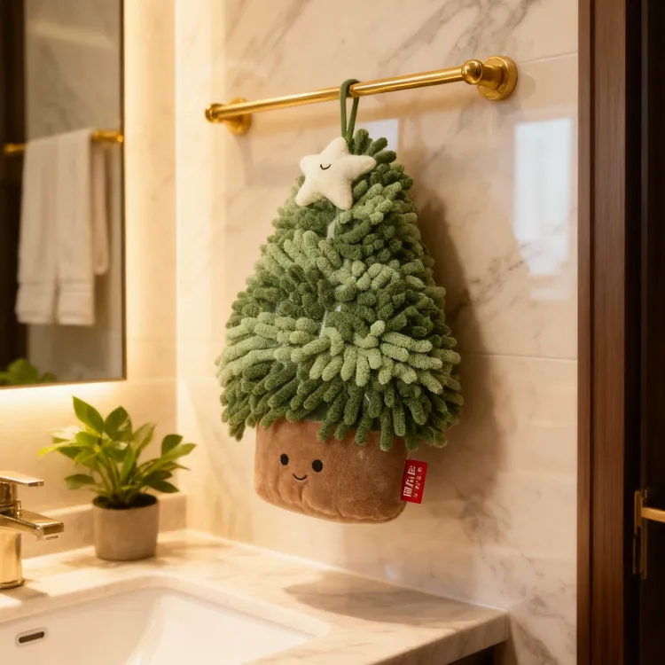 正版可爱圣诞节擦手巾-卡通挂式ins风圣诞树厨房强吸水速干卫生间