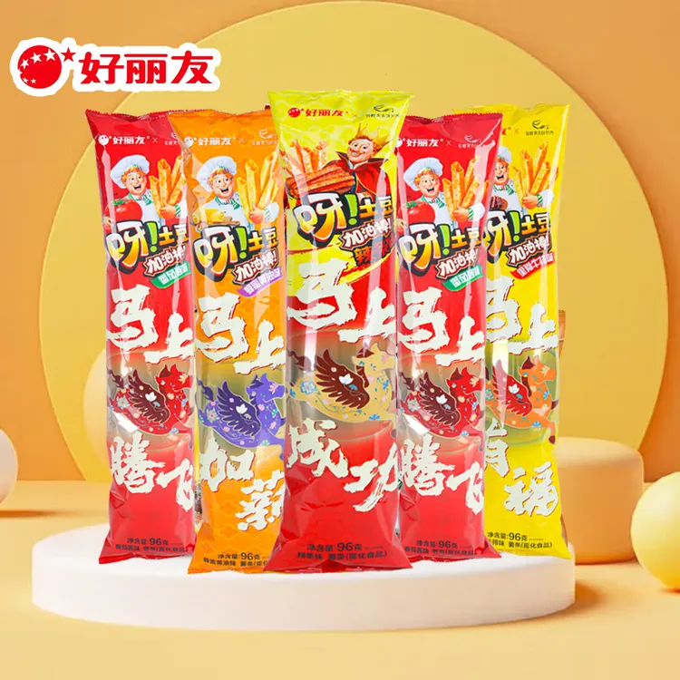 好丽友呀土豆番茄薯条辣条加油棒长条装96g网红膨化零食解馋送人