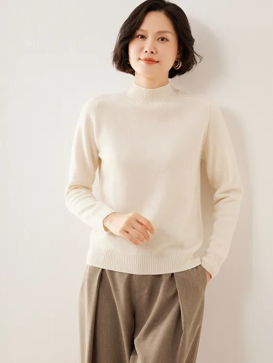 加厚女纯色针织半高领高领衫百搭简约内搭