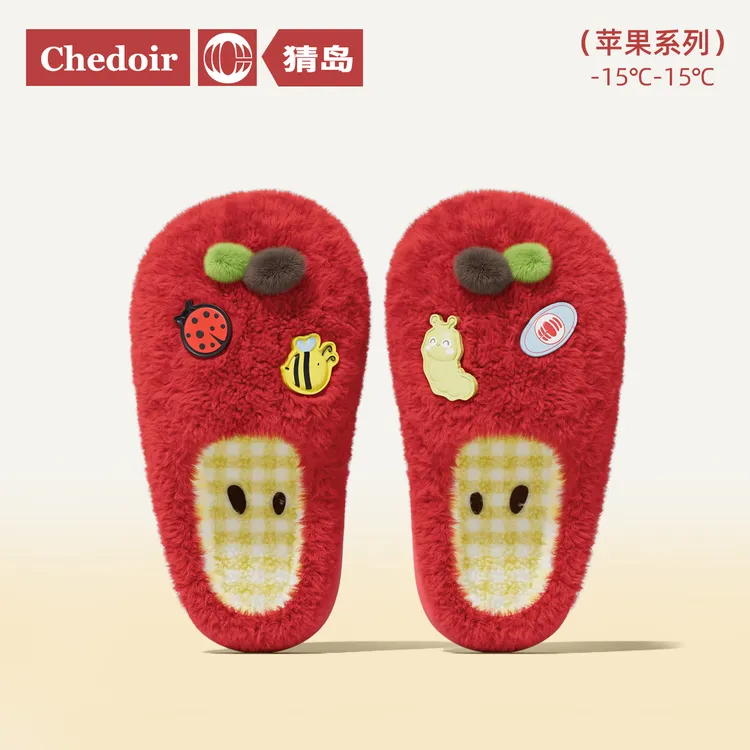 【chedoir猜岛】苹果乐园棉拖鞋女冬天居家防滑毛绒保暖ins情侣棉拖