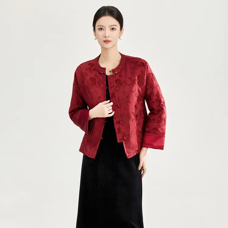 2517301-马上有钱雪尼尔提花新中式棉衣轻国风夹棉外套南油女新款