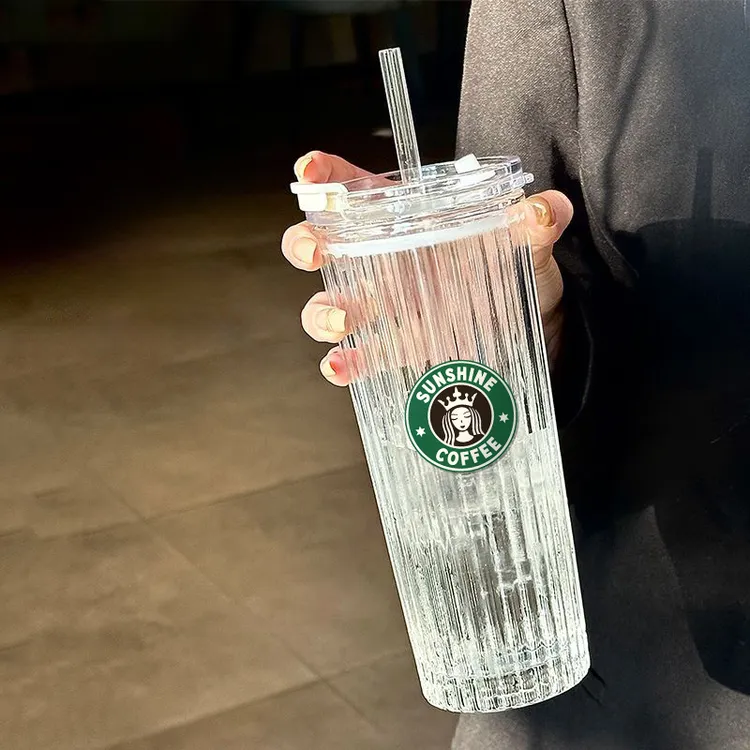 玻璃杯新款带盖ins吸管杯子高颜值果汁冷饮水杯大容量咖啡杯便携