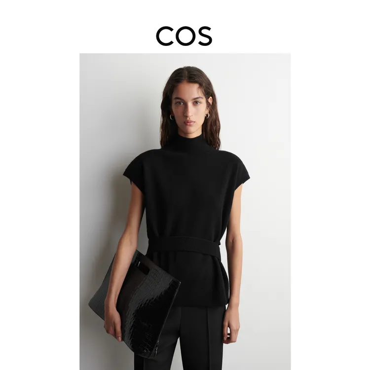 COS女装 标准版型美利奴羊毛背心黑色2025冬季新品1317127002
