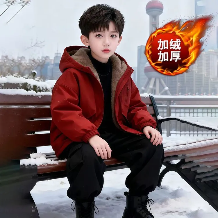 男童冬季加绒棉服外套2025新款儿童冬装加厚棉袄男孩冬款派克服潮