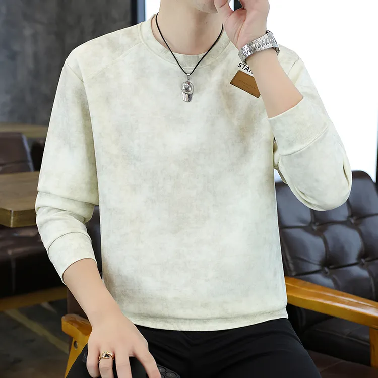 高档秋冬圆领扎染刺绣卫衣男士加绒加厚体恤打底衫上衣男装86102