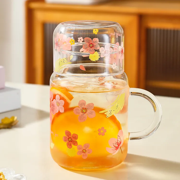 樱花直饮杯玻璃水杯耐热一杯两用办公室杯子