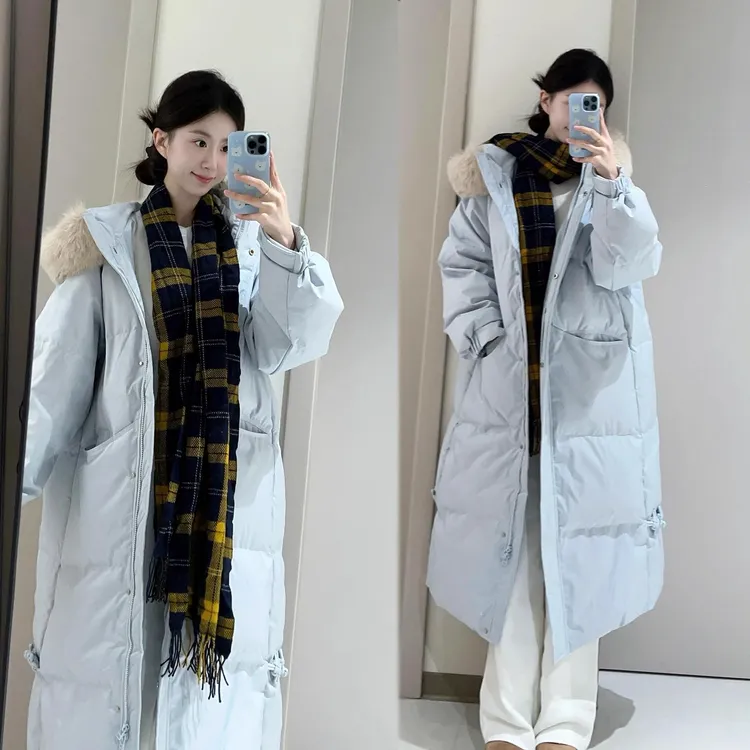 NASAOVER大毛领棉服女中长款2025年新款学生冬季加厚棉袄连帽外套