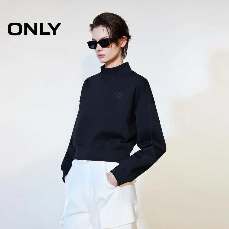 2026春季新款螺纹领口立体刺绣舒适落肩袖卫衣女|12619S003