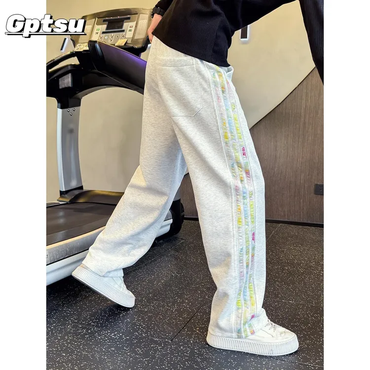 GPTSu彩色条纹卫裤男潮牌直筒裤宽松运动男裤新款裤子春秋休闲裤
