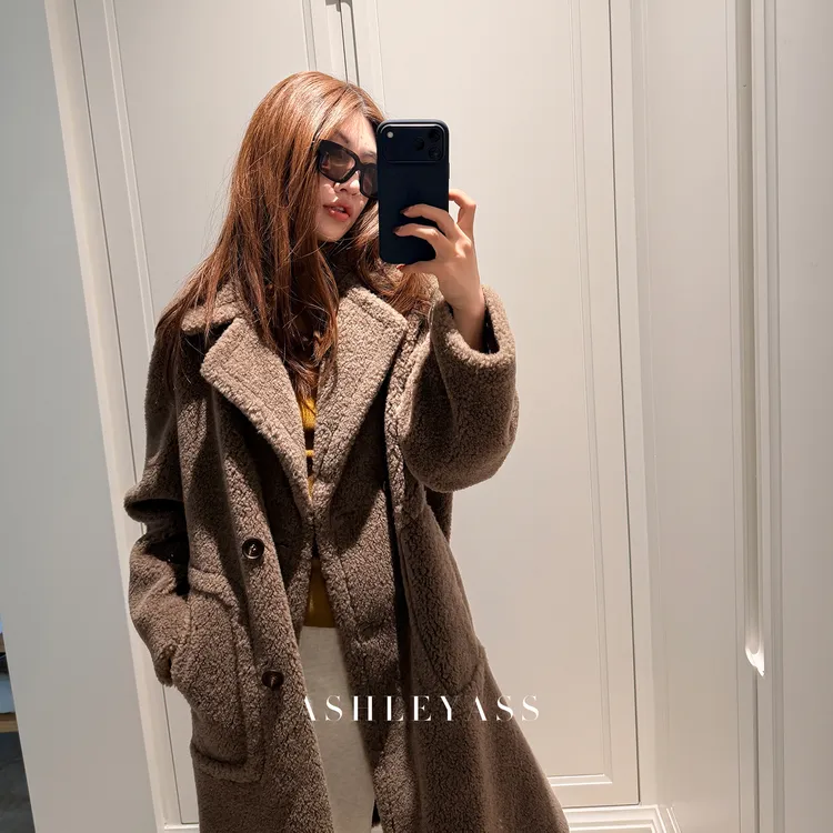【ASHLEYASS】“高定御寒”泰迪羊毛棕绿剪裁收腰大衣外套LSE251756S