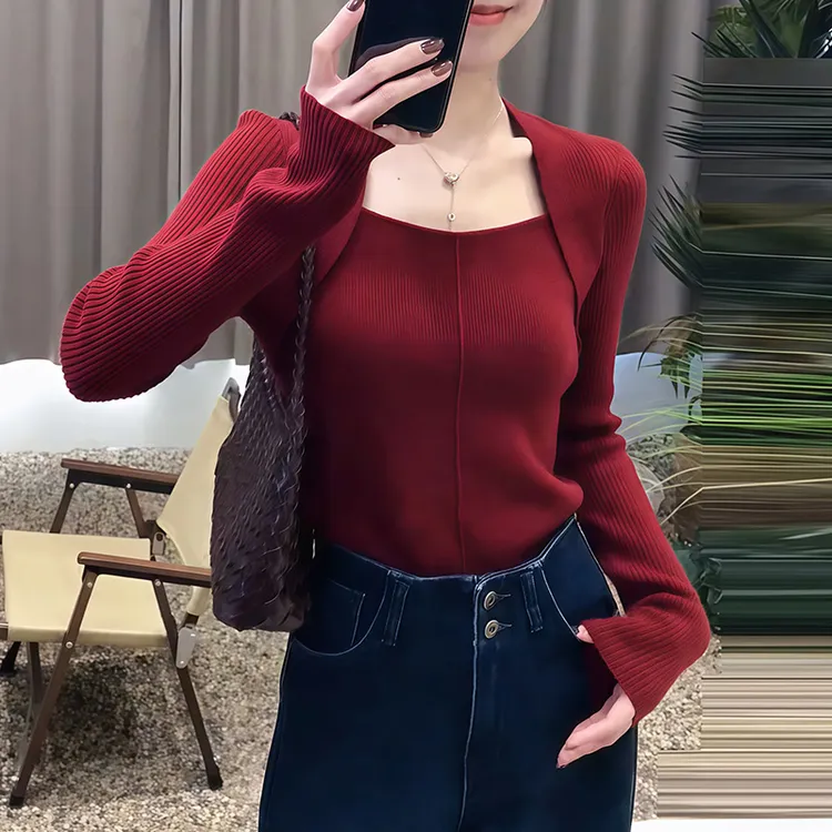 法式简约轻熟减龄方领针织衫女装冬春新款高级感内搭气质软糯毛衣