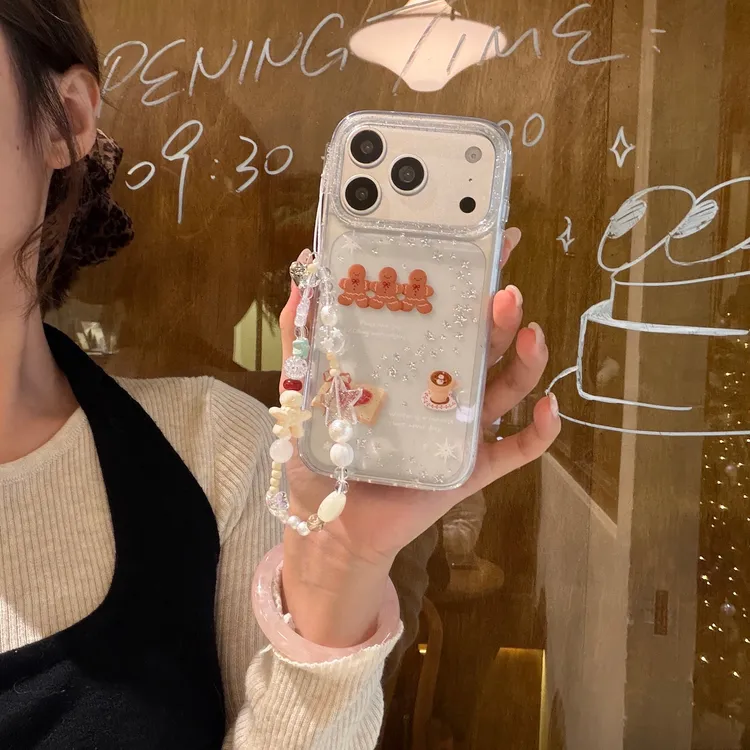 可爱圣诞烫金姜饼人透明适用iphone17Promax苹果16手机壳15双层14