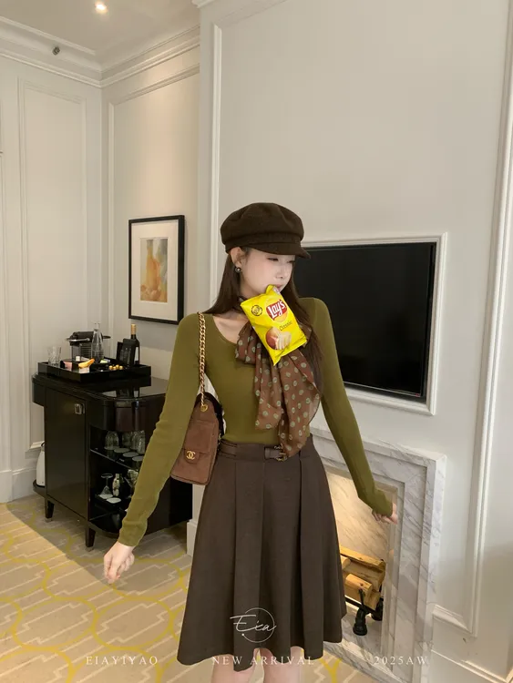 EIA一尧【留学笔记】韩系气质学院风显瘦半裙ins高级英伦风中长裙秋