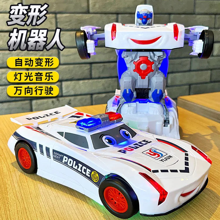 儿童变形汽车机器人玩具炫酷特技机器人男孩警车电动音乐变形汽车
