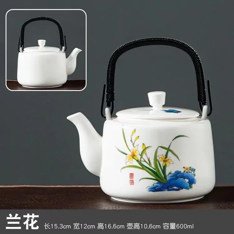 德化羊脂玉瓷大提梁壶简约功夫茶壶泡茶家用陶瓷单壶陶瓷泡茶盖碗