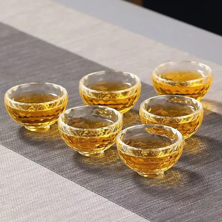高档轻奢家用透明主人杯加厚锤纹手工喝耐热玻璃咖啡杯甜品碗