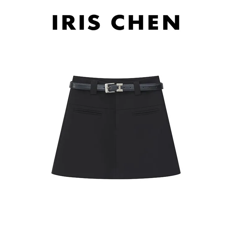 IRIS CHEN 高挑裙 2025秋“天丝羊毛”透气棉含腰带短裙裤25DQ843