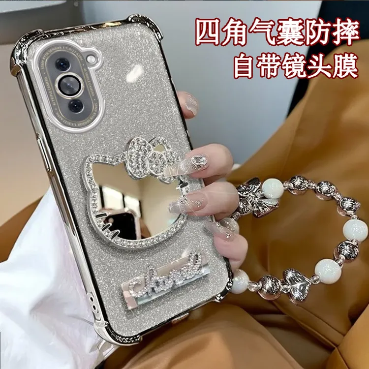 水钻KT猫补妆镜子华为Nova10Pro手机壳GLA-AL00四角防摔nova10软
