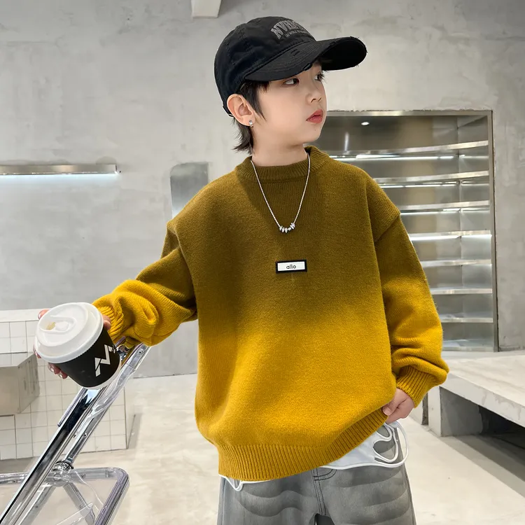 男童毛衣2025新款秋冬大儿童冬装渐变色加厚上衣洋气针织衫保暖潮
