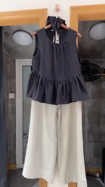 紫秘无袖宽松套装阔腿显瘦时尚