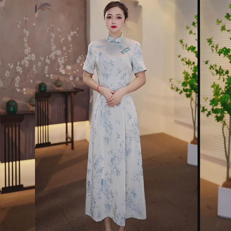 [Apple06]2025新款复古风长款优雅旗袍中国风妈妈旗袍连衣裙夏季