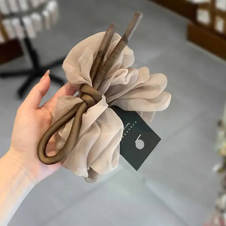 韩式慵懒风轻纱蝴蝶结肥肠圈柔软蓬松显发量多扎低马尾甜美风发绳