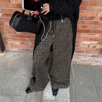 【逸语服饰】2025冬季美拉德加绒豹纹卫裤松紧腰宽松休闲抽绳长裤女