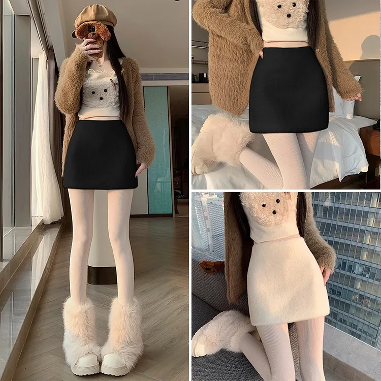 2025秋冬新款毛绒绒包臀短裙高腰显瘦A字半身裙小个子防走光女装