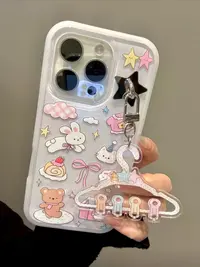 卡通可爱粉色衣架房子小熊兔子可拆卸二合一壳适用于苹果16/15/14