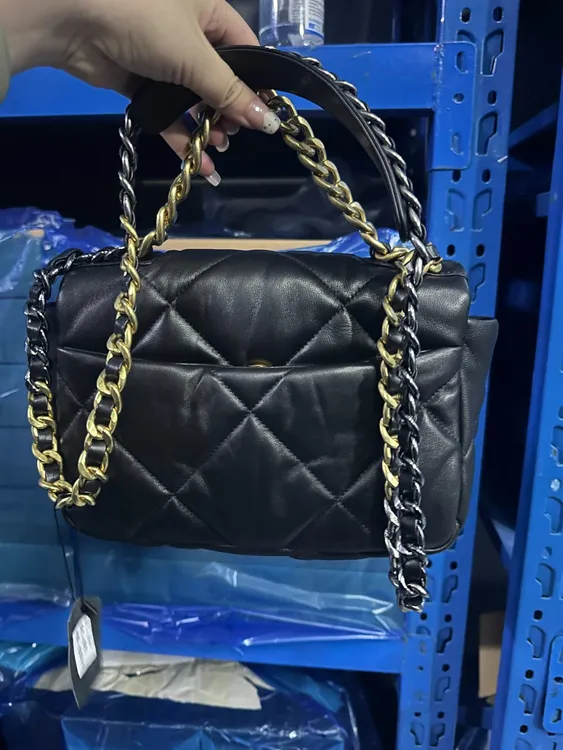 YUSHA/高档26cm黑色羊皮19包-圈扣-小黑屋-9508