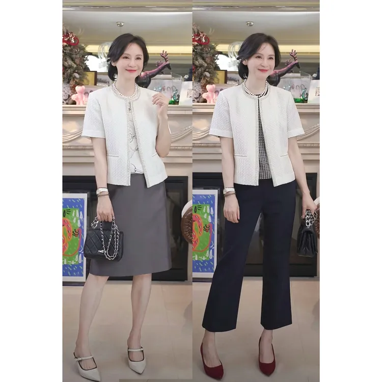 我是摩羯 小香高定坊绵羊毛精美珠管绣圆领短袖秋短款外套上衣